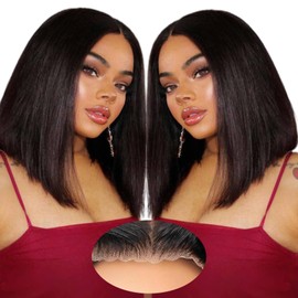 Wear and Go Glueless Wig Bob Wig Human Hair, 250% Density 5x5 HD Lace Closure Wigs, 100% Straight Bob Wig Human Hair Free Part, 5x5 Closure Wigs Pre Plucked 10 Inch