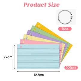 MEETOZ 6 Pack Flash Cards Ruled Index Cards Revision Cards with 6 Binder Rings, Kraft Paper Notecards Lined Index Cards, 12.7x7.6cm, for Study Office NotePads School Learning Memo