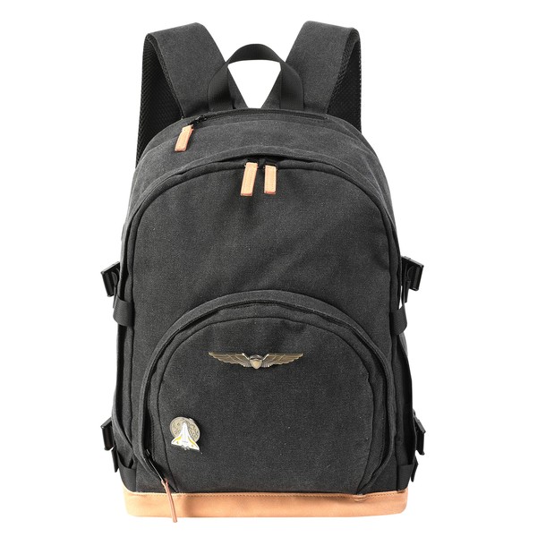 Black Canvas Backpack Travel Bags Shoulder Bag with Fleet Wings Badge Pin Accessories for Women