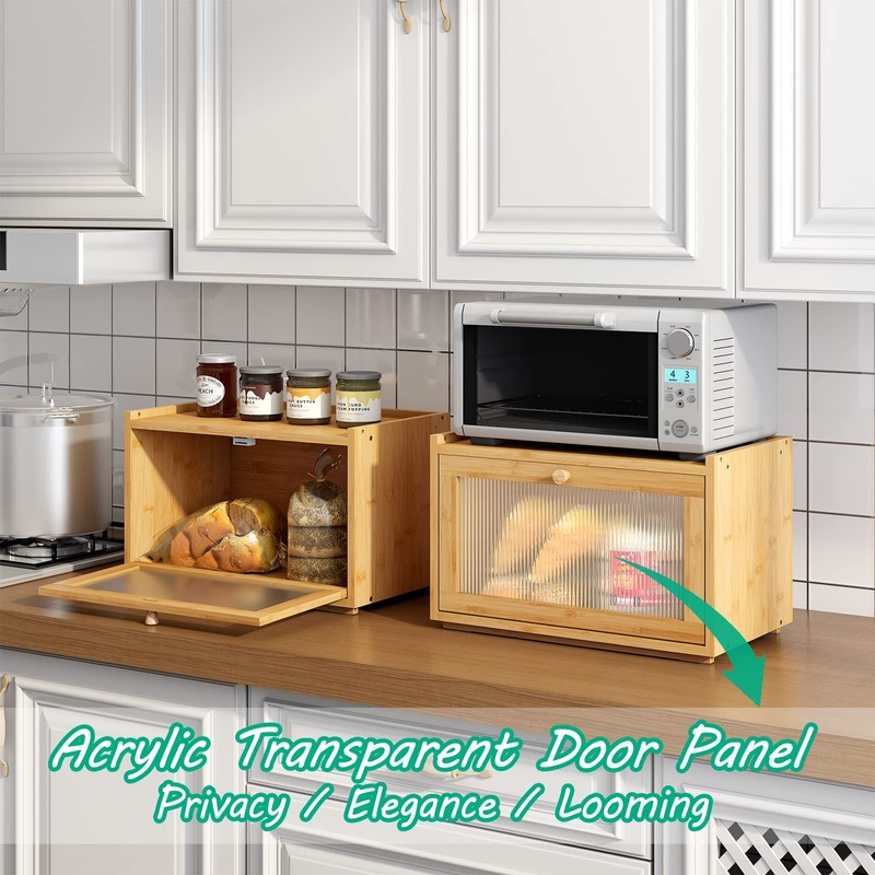 kiplant Large Bread Box for Kitchen Counter, Bamboo Bread Storage