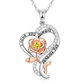 Meeshi I Love You Necklaces Gifts for Wife from Husband 18K Filled Gold Necklace for Women I Love You Always and Forever Necklace for Women 60th Anniversary for Her[Nov-Citrine]