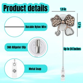 5Pcs Leopard Bow Nurse Badge Reel Retractable Clip Cute Nursing Student RN LPN CNA Medical Badge Reels for Nurse Gifts Nursing Badge Holder for Work Office Alligator Clip Badge Accessories