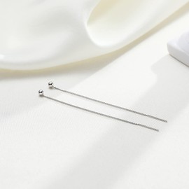 Chopsticks Pull-Through Earrings Hanging Silver 925 Rose Gold for Women Cubic Zirconia Earrings Long Tassels Threader Earrings with Triangle/Circle/Diamond Pendant, Sterling Silver