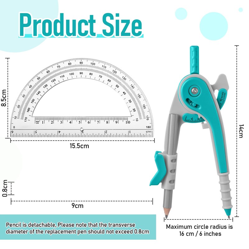 EBOOT Student Geometry Math Set, Drawing Compass and 6 Inch