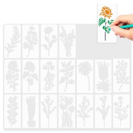 18Pcs Flower Stencils, Reusable Stencils,Scrapbooking Card Making Decor, Flower Stencils for Painting on Wood, Canvas, Paper, Fabric, Floor, Wall and Tile