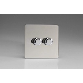 Varilight 2-Gang 2-Way V-Pro Push On/Off Rotary LED Dimmer 2 x 0-120W Polished Chrome