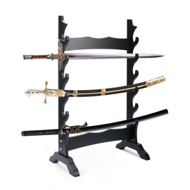 lukar 6 Tier Sword Stand Floor, Multilayer Sword Display Stand, Wooden Floor Standing Sword Rack, Large Sword Holder Floor Stand for Katana Samurai