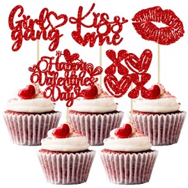 Ephlyn - 24 piezas de decoración para magdalenas con purpurina para el día de San Valentín, con forma de corazón, oso con texto en inglés «I do», decoración de tartas para bodas, despedidas de