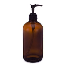 Natura Bona® Professional Glass 16 oz Boston Round Bottle with BPA Free Saddle Dispensing Pump & Label. Perfect for DIY Lotions, Soaps, Massage and Skin Oils, Hair Treatments (Amber)