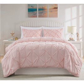 Chezmoi Collection Berlin Blush Pink Pinch Pleat King Comforter Set, 3-Piece (Comforter and Pillow Shams) - Soft Pintuck, Lightweight All Season Microfiber