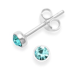 Sterling Silver Cubic Zirconia Turquoise Earrings - Turquoise/Light blue stud earrings - SIZE: 3.5mm 5554TQZ
