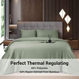 Shilucheng 4 Piece Full Sheet Sets, Cooling Sheets, Blend Rayon Derived from Bamboo, Deep Pocket Up to 16", Breathable & Soft Bed Sheets, Hotel Silky Bedding Set, Sage Green