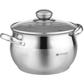 Daniks Classic Stainless Steel Stock Pot with Glass Lid – Induction 3 Quart, Dishwasher Safe, Measuring Scale, For Soup, Pasta, Stew, Silver