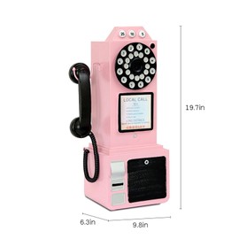 Antique Telephone - Rotary Dial Landline Phone Model Vintage Classic Phone Props Retro Wall Mounted Crafts Ornaments Cafe Bar Window Booth Decoration - 9.8''L x 6.3''W x 19.7''H, Pink-B