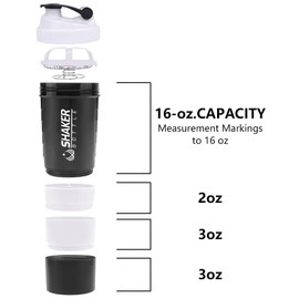 XSUPER Protein Shaker Bottle, Leak Proof Shaker Bottle for Protein Mixes,16oz 3 Layer Twist Off Shaker Cup with Pill & Supplement Storage, Gym Sports Shaker Water Bottle for Protein Powder, White