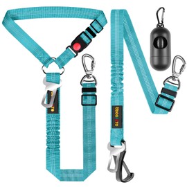 ODOGPETO Dog Seat Belt for Car, Adjustable 4-in-1 Dog Car Seatbelt Leash with Hook & Buckle, Reflective Dog Seatbelt Harness for Car with Vehicle Car Headrest & Swivel Carabiner and Poop Bag, Sky Blue