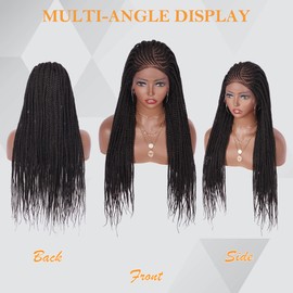 Alebery 13x6 Lace Front Box Braided Wigs for Black Women HD Lace Frontal Box Braids Wigs with Baby Hair Lightweight Synthetic Black Cornrow Fully Handmade Braided Wig (30 inches)