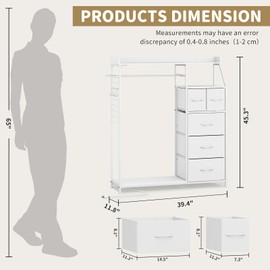 ErgoDesign 2-in-1 Dresser with Hanging Rack, 5 Drawers Dresser for Bedroom, White Drawer Dressers with Hooks for Bedroom, Living Room, Entryway, Closets (White)