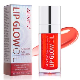 Uocasi Plumping Lip Oil, Hydrating Lip Gloss Tinted Lip Balm Transparent Lip Care, Big Brush Head Glitter Shine, Long Lasting Nourishing Non-sticky Fresh Texture (#4 Cherry)