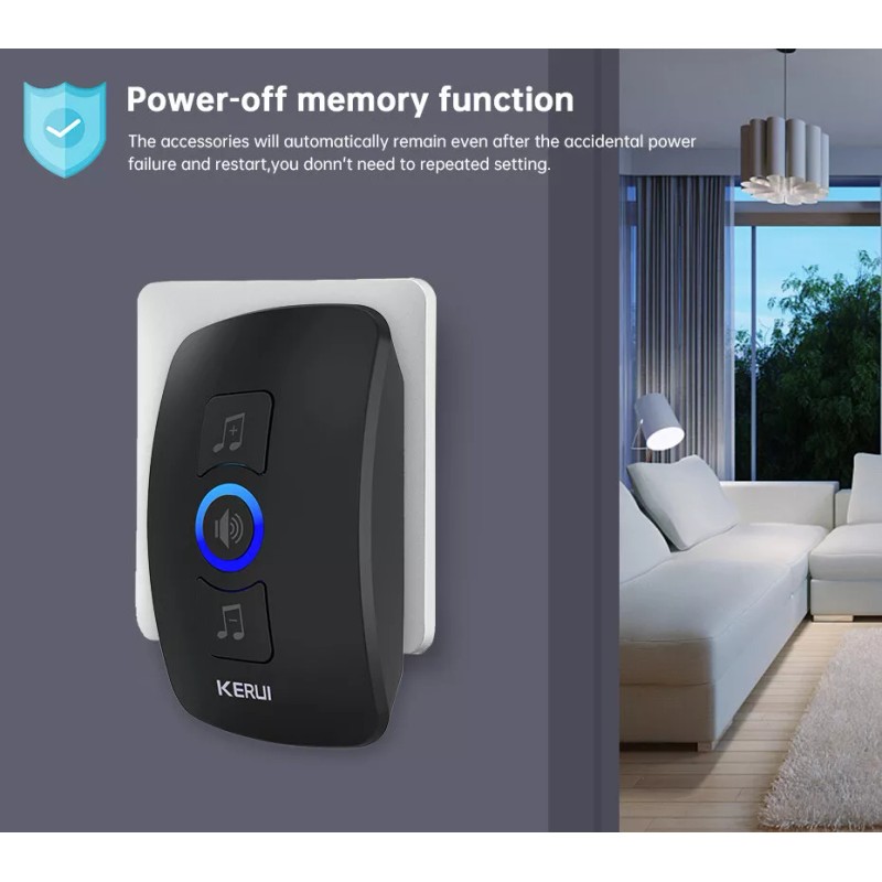 KERUI New Wireless Doorbell Chime Waterproof Plugin Receiver Adjustable Volume