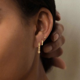 Hothrty Gold Hoop Earrings Gold Plated Dangle Earring Dainty Stars Earring Set Simple Jewelry Trendy Hoop Set for Woman