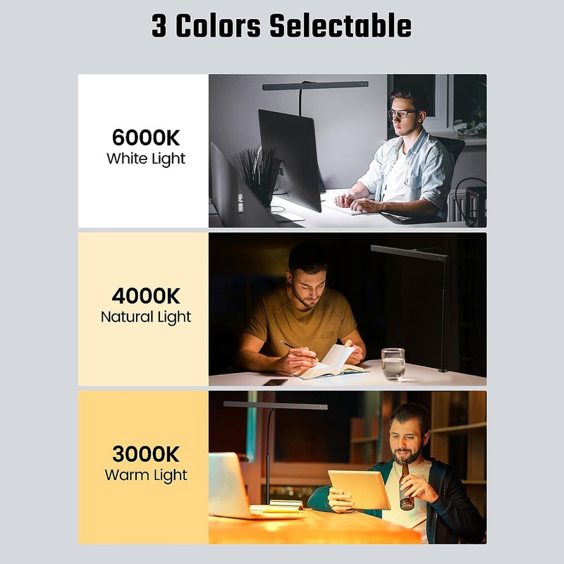 Clamp Desk Lamp Eye Caring Dimmable 3 Color Temp Adjustable