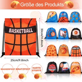 Kinmsito Pack of 12 Drawstring Bags, Basketball Bag with Drawstring, Drawstring Backpack Bag, Gym Bag Children, Basketball Party Bag for Children, Children's Birthday Party Supplies, 25 x 30 cm, 12