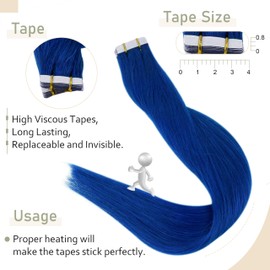 Easyouth Tape in Extensions Human Hair Blue Tape in Extensions Remy Hair Invisible Tape ins Extensions Skin Weft Seamless Tape ins 16 Inch 10Pcs 25g