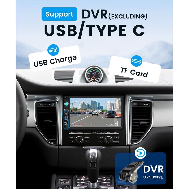 Wireless Double Din Car Stereo Carplay Android Auto, 7 Inch