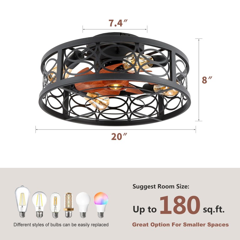HUEOCZW 20" Caged Ceiling Fan with Light and Remote，Bladeless Ceiling