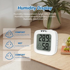YFL Digital Hygrometer with Comfort Indicator,Indoor Room Temperature Monitor Thermometer, Pratical Hygrometer Thermometer for Home, Bedroom, Baby Room, Greenhouse, Cellar(White)