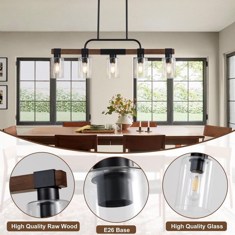Farmhouse Dining Room Light Fixture ，Rustic Ceiling Pendant Light Fixtures，5-Light