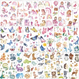 300+ Glitter Tattoo Set Children, Children's Tattoo Girls, Dino Mermaid Unicorn Tattoos Children Skin-Friendly Stickers, Glitter Tattoos Children's School Cone Girls Filling Party Bag Children's