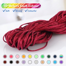 SOSMAR 20 Pcs Silk Nylon Cords 1mm Chinese Knotting Cord Polyester Rope Kumihimo Cord Macrame Thread Hair Braiding Thread Beading Color String for Friendship Bracelet Necklace Craft Jewellery Making