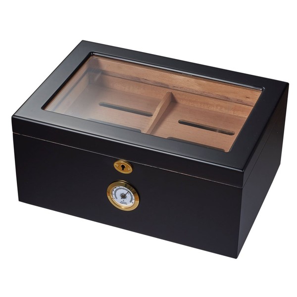 Visol Rainier Glass Top with Matte Finish Cigar Humidor which Holds 100 Cigars, Black
