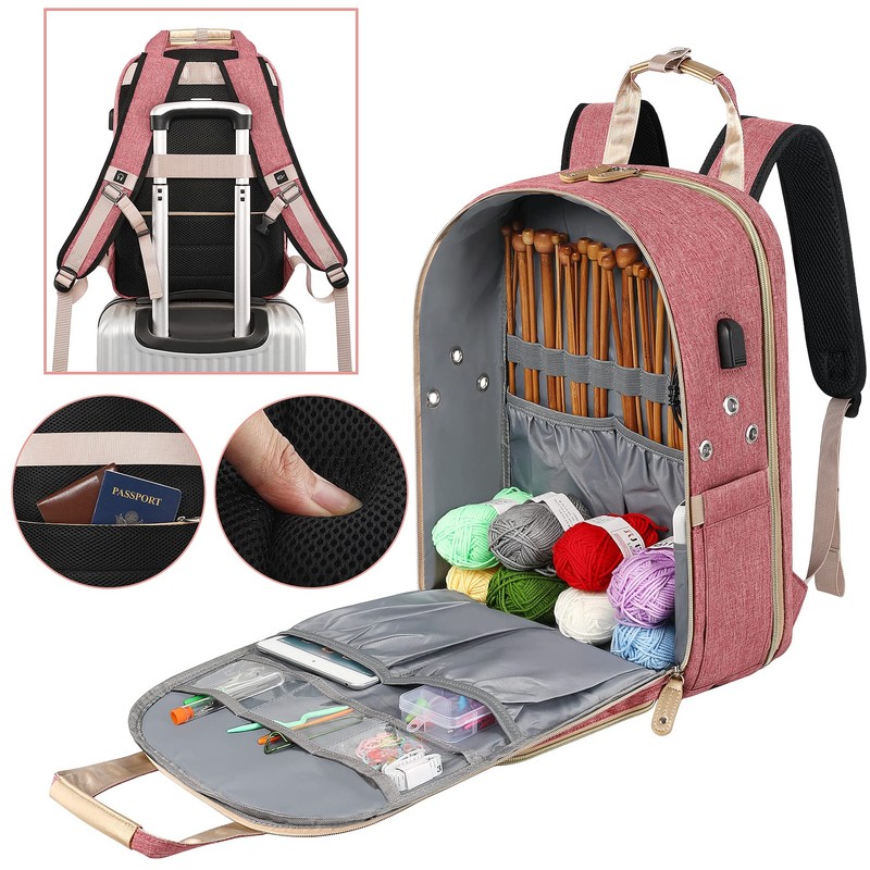 SINVICKO Crochet Bag, Knitting Bag Backpack and Totes Organizer with