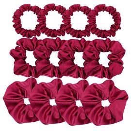 Pack of 12 Premium Satin Silk Scrunchies Hair Ties for All Hair Type Women Girls Ponytail Holder Elastic Hair Bands Scrunchy Accessories (Mix 3 Sizes Wine)