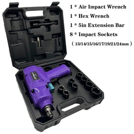 JZNTOOLS 1/2-Inch Composite Air Impact Wrench, Twin Hammer, 1250 ft-lbs Powerful Torque,Pneumatic Impact Gun,8pc CR-V Steel Impact Socket Set (1/2-Inch/1450 ft-lbs(Plastic Steel Enclosure))