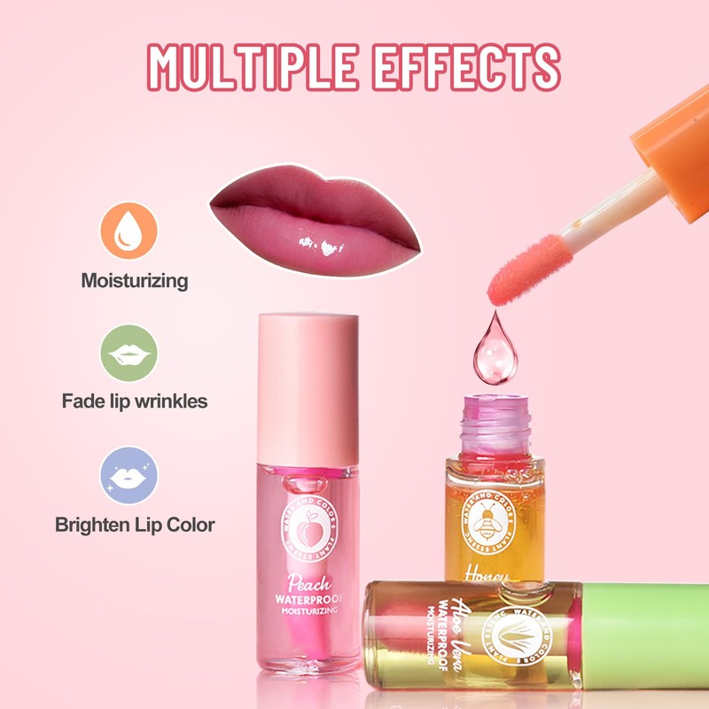 Lip Oil Set 7PCS Hydrating Magic Color-Changing, Long-Lasting Lip Gloss