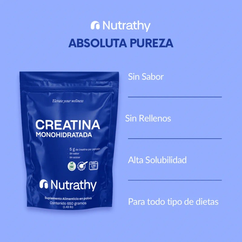 Creatina 100% Pura 650 Gr Nutrathy 130 Servicios Sabor Sin