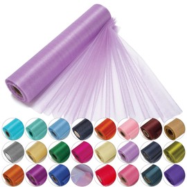 Trimming Shop Organza Roll Snow Sheer Glitter Fabric Elegant Decorative Cloth for Chair Bow Sash, Table Runner,Wedding Venue, Party Decoration, 25m x 29cm, Purple