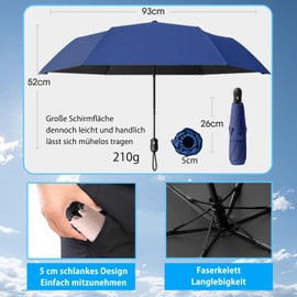Compact Umbrella, Storm Resistant with Automatic Open/Close, Portable Umbrella with UV Protection (50), Small, Sturdy Foldable Pocket Umbrella, Teflon Coating, Ergonomic Handle, Umbrella Bag - Black