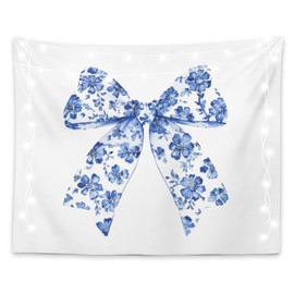 LiTiu Blue Bow Preppy Room Decor Tapestry, Trendy Coquette Wall Decor Wall Hanging for Girls Bedroom Dorm, 50x60 in(Unframed)
