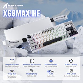 ATTACK SHARK X68 MAX HE Wired Rapid Trigger Mechanical Creamy TKL RGB Gaming Keyboard with Full Aluminum CNC,8K Polling,0.005mm Accuracy,Hall Effect Magnetic Switch,NKRO,Driver for Win Mac(Star White)