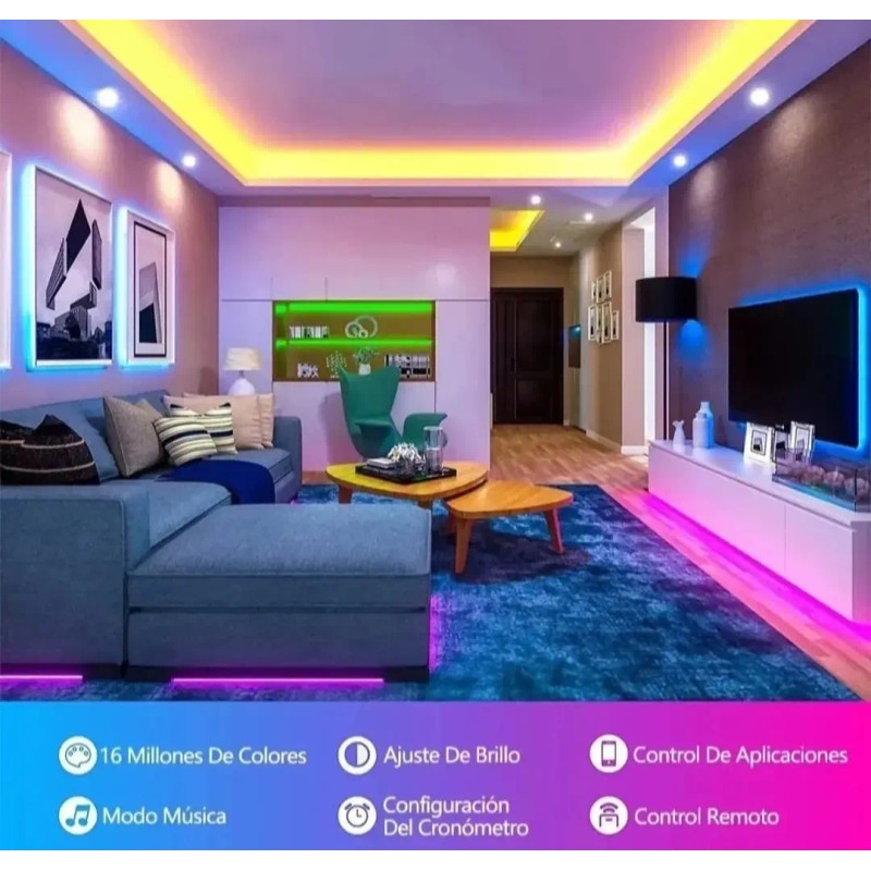 Tira Led 20m Bluetooth Rgb App Control Musica Calidad