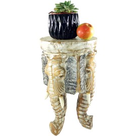 GURU SHOP Flower Bench, Stool, Tripod Side Table, Decorative Elephants Head - 50 cm, Light, Colour: Light