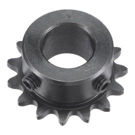 sourcing map 15 Tooth Roller Sprocket B Type, #25 Chain, Single Strand 1/4" Pitch, 14mm Bore Black Oxide C45 Carbon Steel with Set Screws for ISO 04C