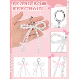 Sureio 12 Pcs Cute Bow Keychain for Women Pearl Bow Keychain Bowknot Beaded Keyring for Purse Backpack Purse Bow Car Key Chain for Women