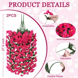 Besteek Artificial Bougainvillea Flowers Plants for Outdoors Decoration, 2 Pcs Faux Silk Flowers Long Trailing Fake Vines for Front Door Porch Planter Balcony Patio Summer Spring Home Decor, Hotpink