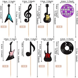 24 piezas de notas musicales para magdalenas con purpurina, guitarra, roca, magdalenas, discoteca, decoración de magdalenas para músico, temática de rock and roll, baby shower, niños, fiesta de cumpleaños, decoración de pasteles